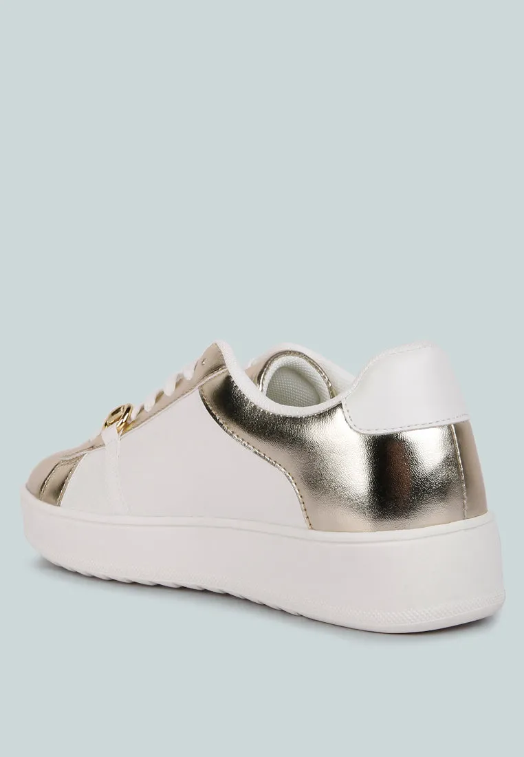nemo contrasting metallic faux leather sneakers