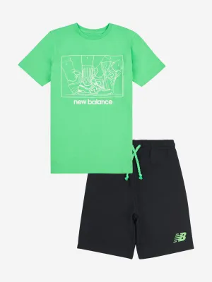 New Balance Boys In The Motion Graphic T-Shirt and Shorts Set in Green