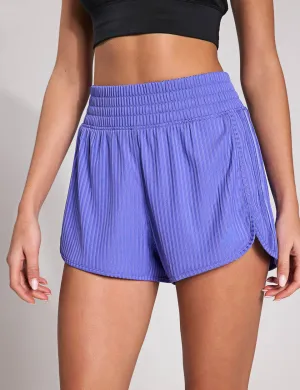 Pacer All Gym Seasonal Rib High Waisted Tonal 3-Stripes Shorts - Semi Cobalt Blue