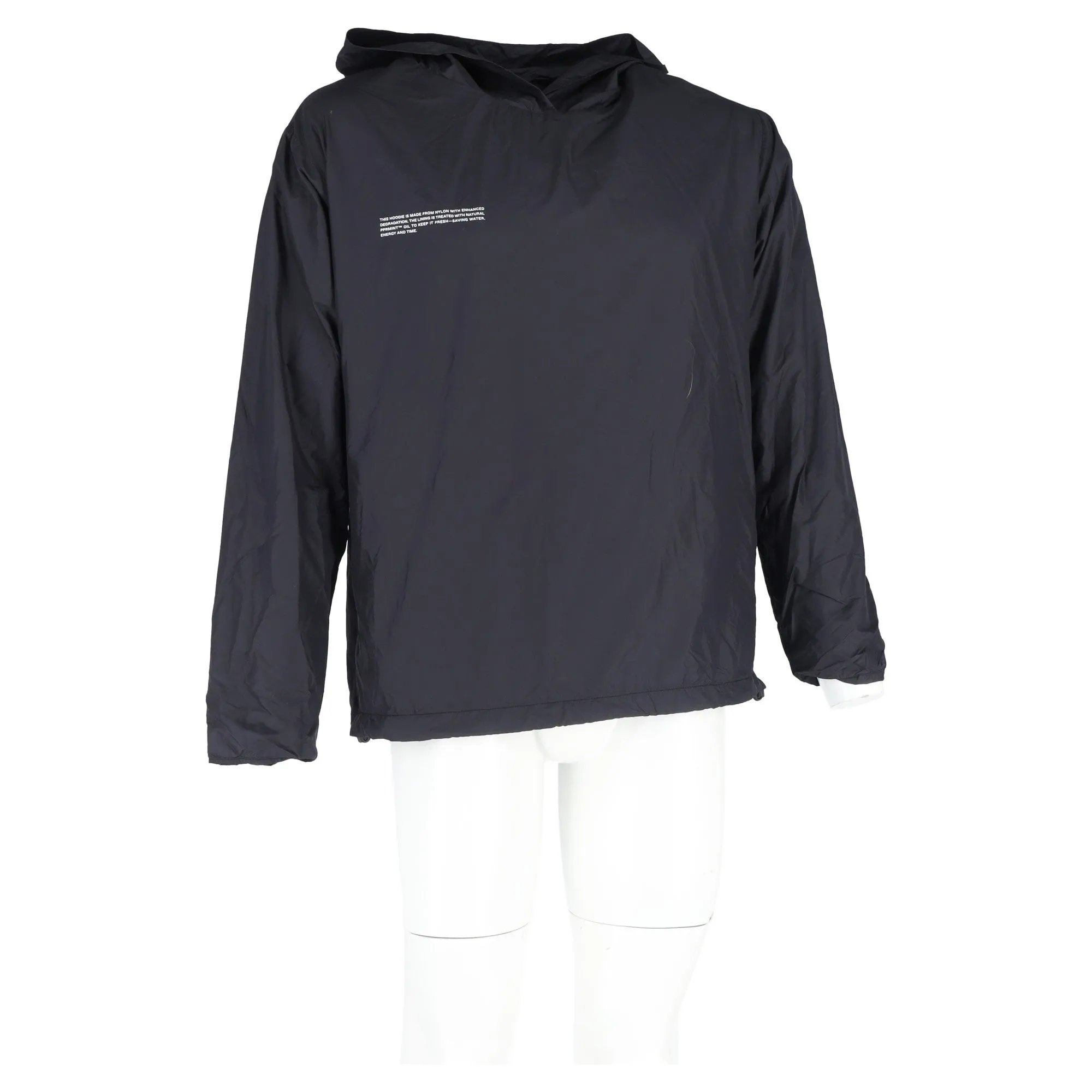 Pangaia Logo Print Hooded Windbreaker Jacket in Black Nylon