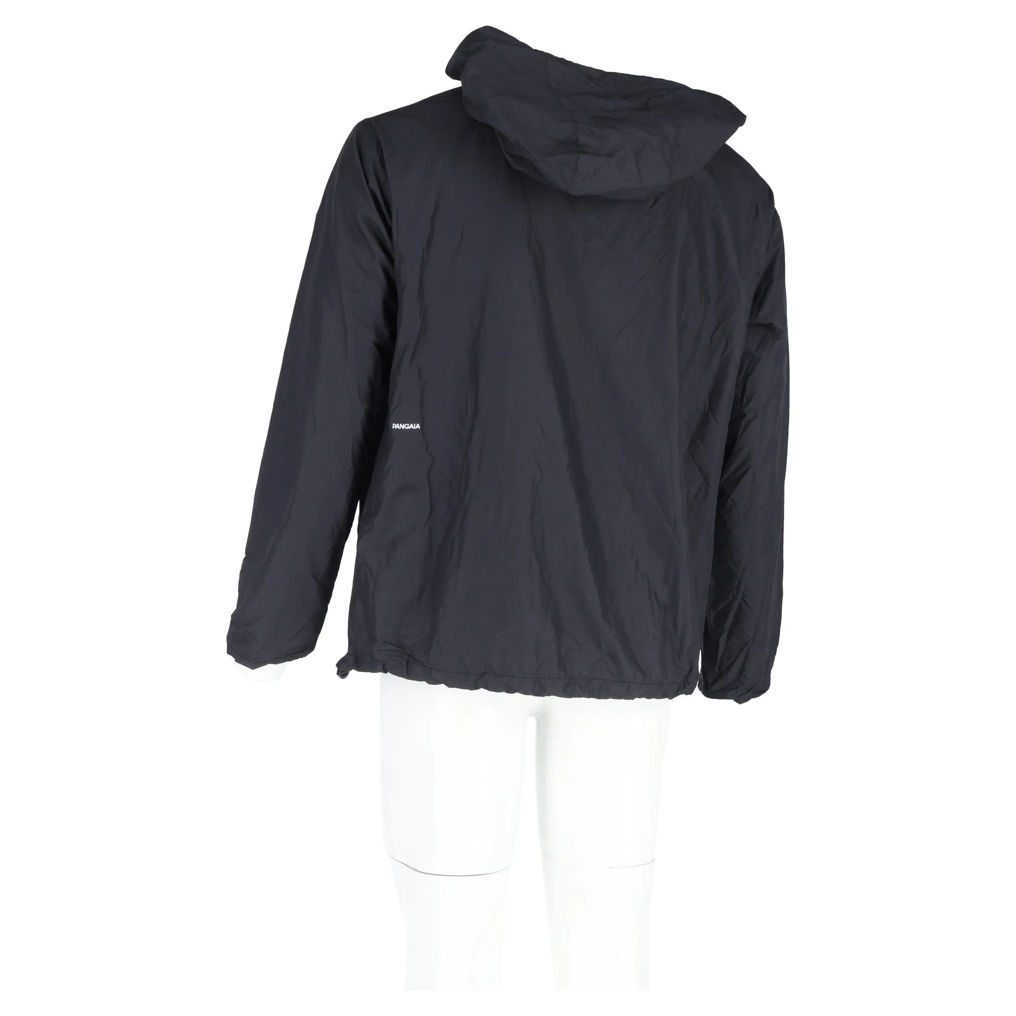 Pangaia Logo Print Hooded Windbreaker Jacket in Black Nylon