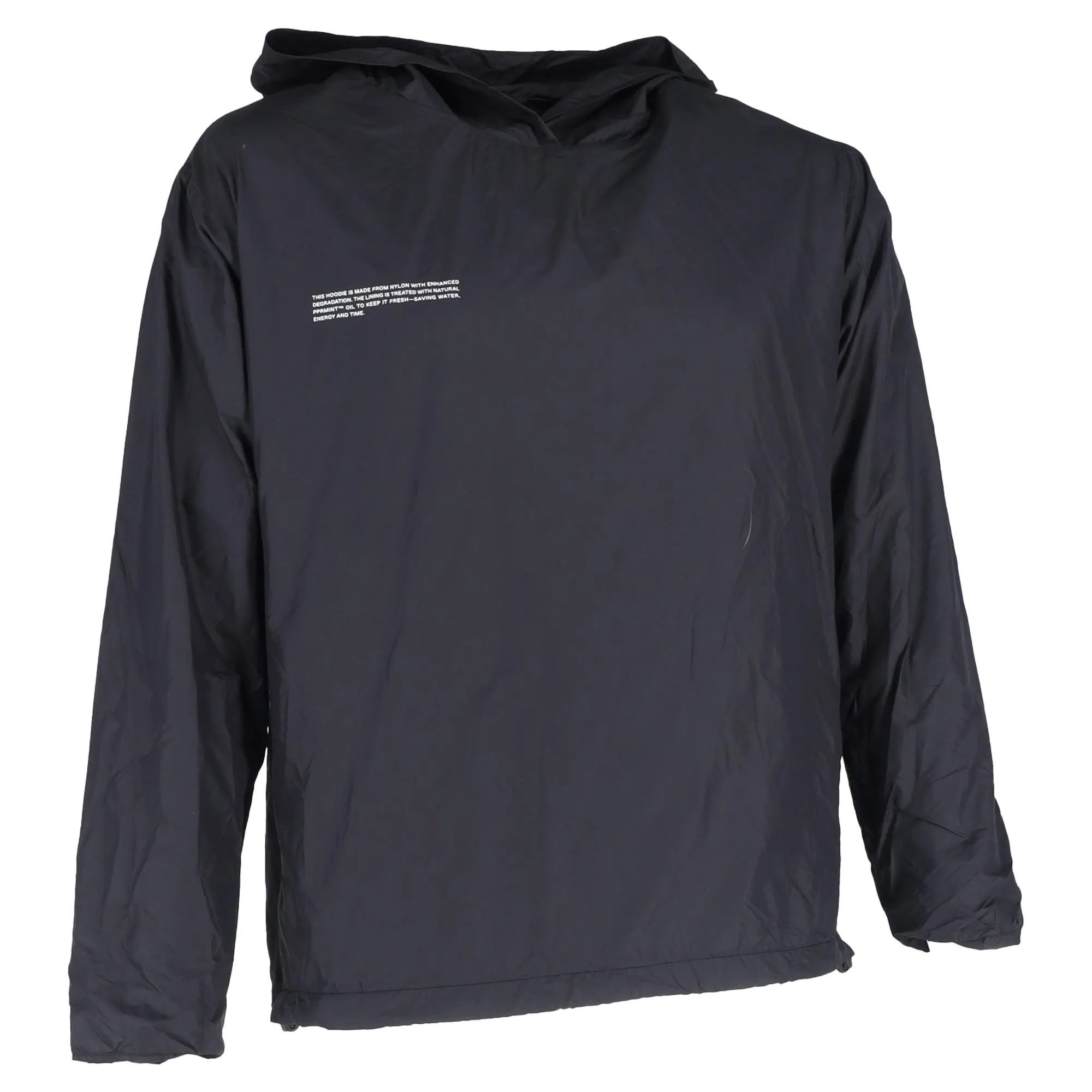 Pangaia Logo Print Hooded Windbreaker Jacket in Black Nylon