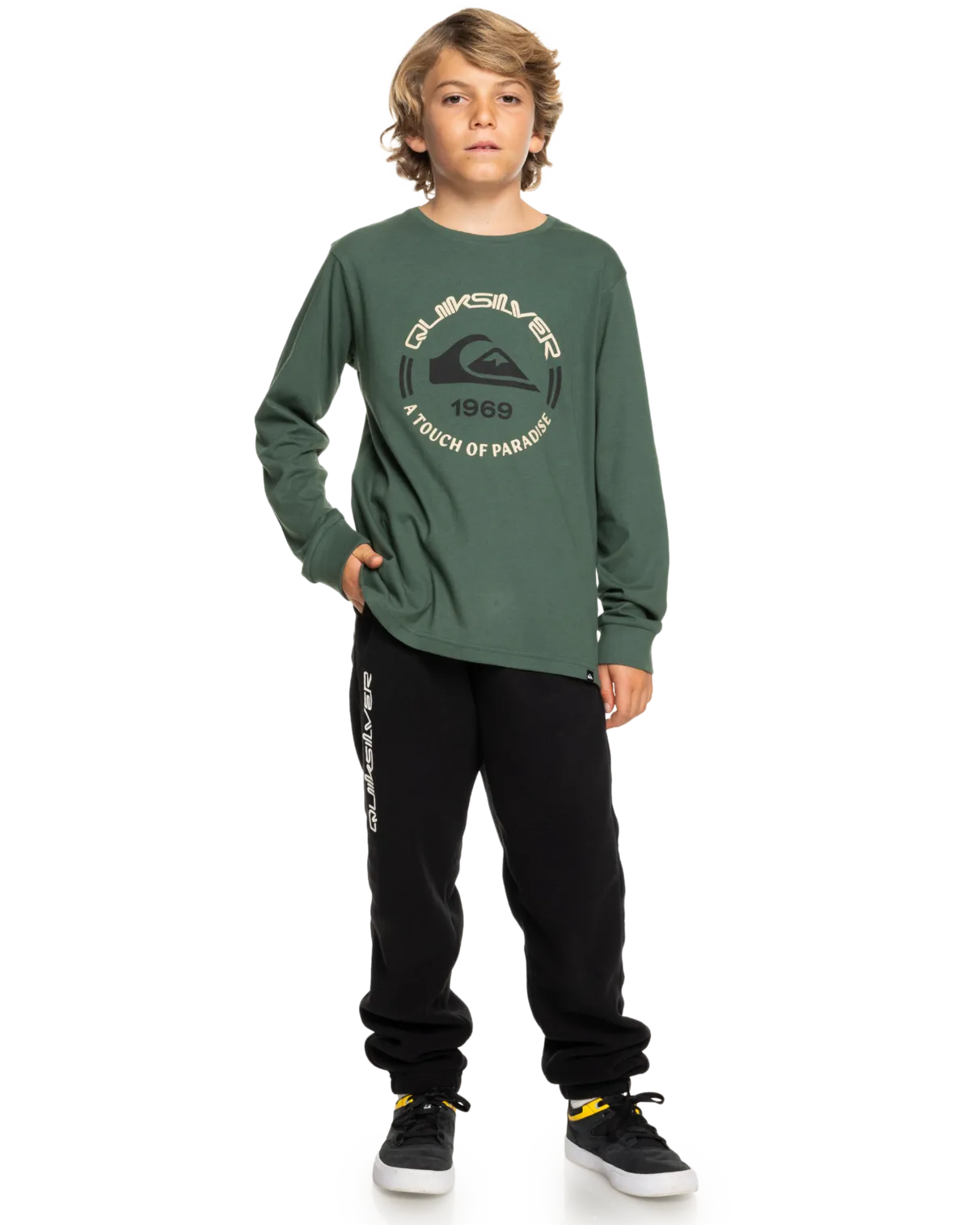 Quiksilver Clothing Boys Circle Logo Long Sleeve T-Shirt in Forest