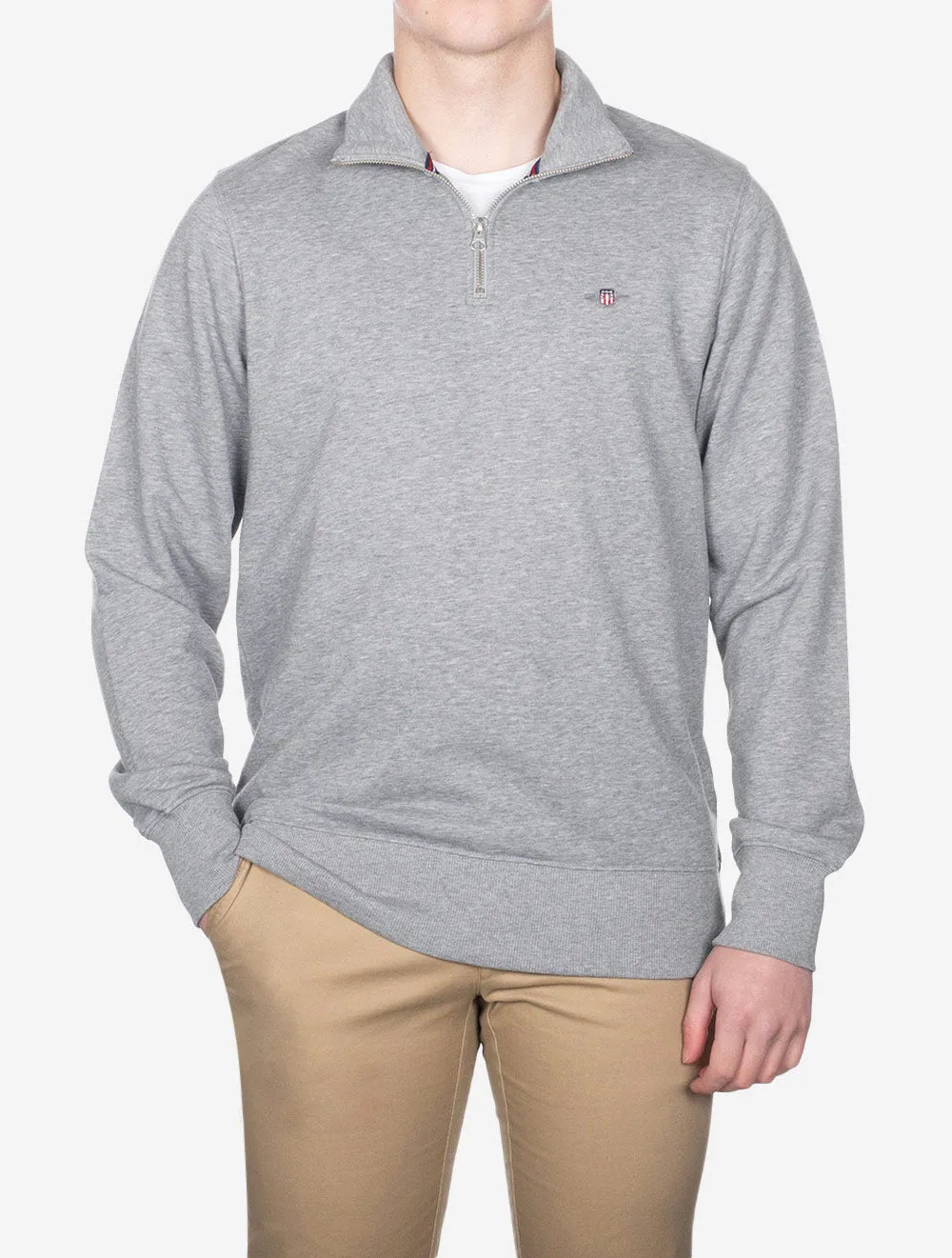 Regular Fit Shield Half Zip Sweat Grey Melange
