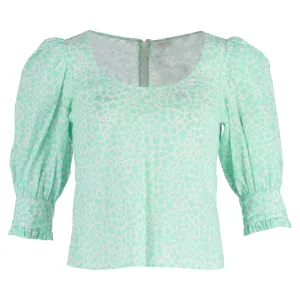 Rixo Emily Scoop Neck Top in Turquoise Cotton