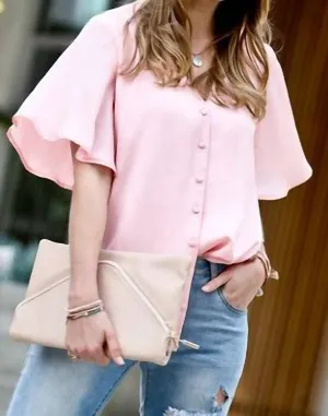 Ruffle Sleeve Blouse In Peach