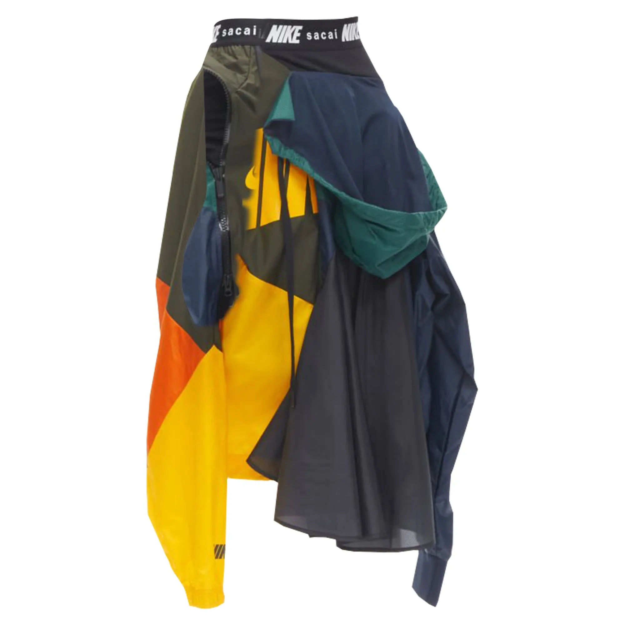 Sacai Nike windbreaker patchwork draped skirt