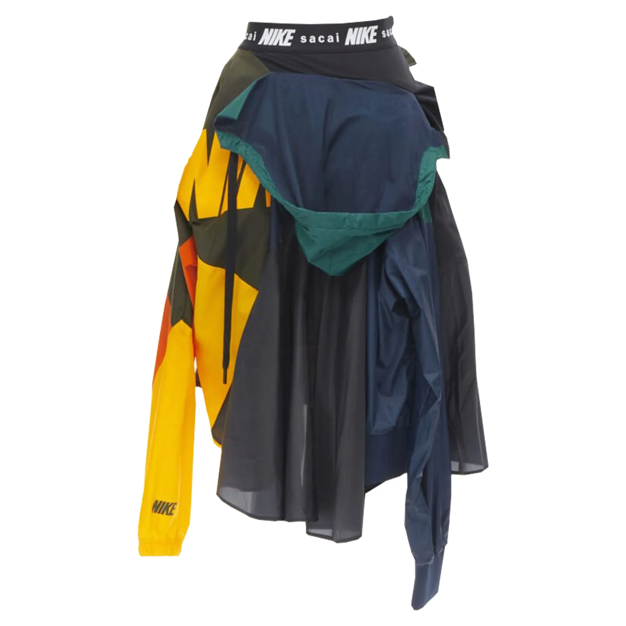 Sacai Nike windbreaker patchwork draped skirt