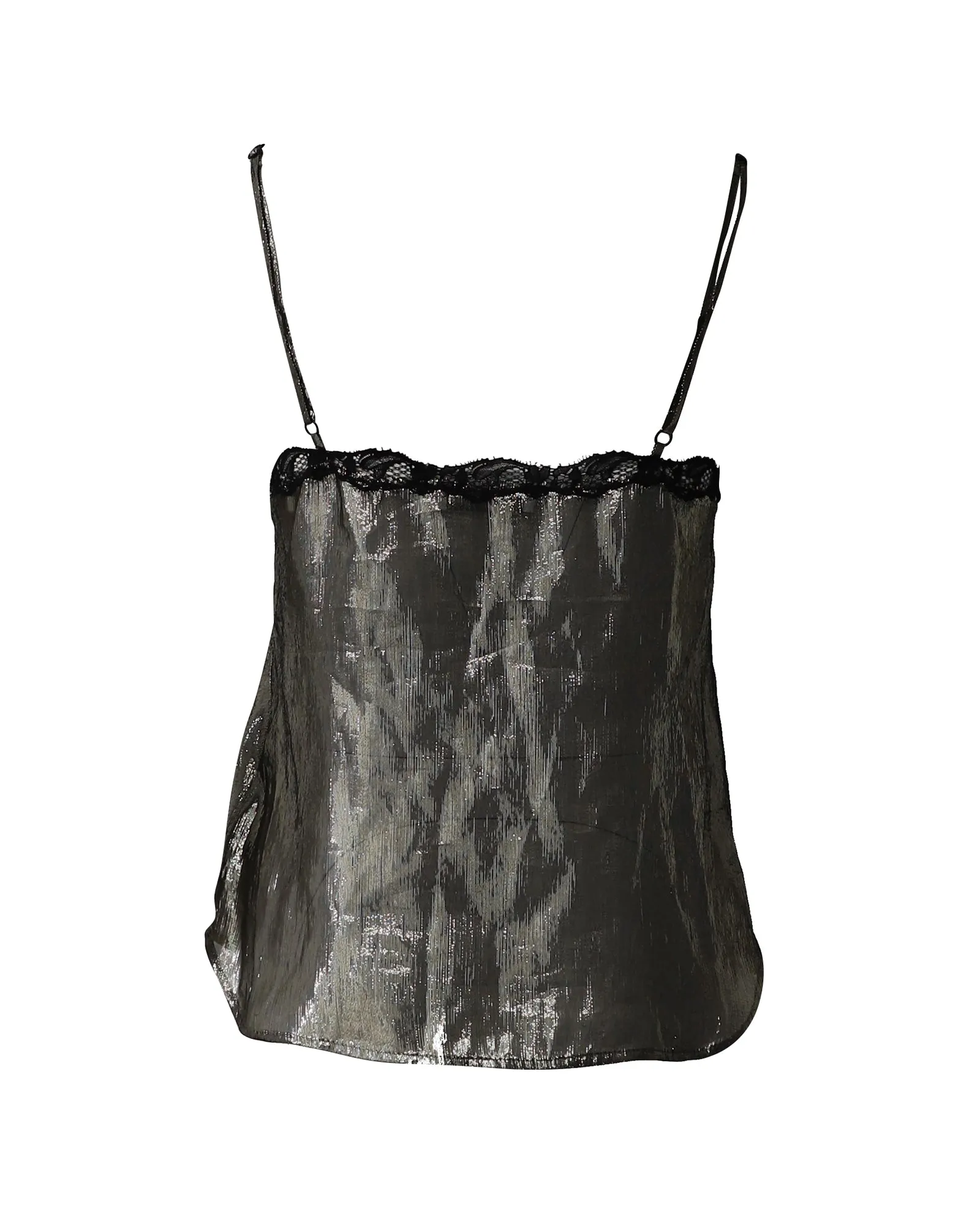 Sandro Lace-Trimmed Tank Top in Metallic Silver Silk
