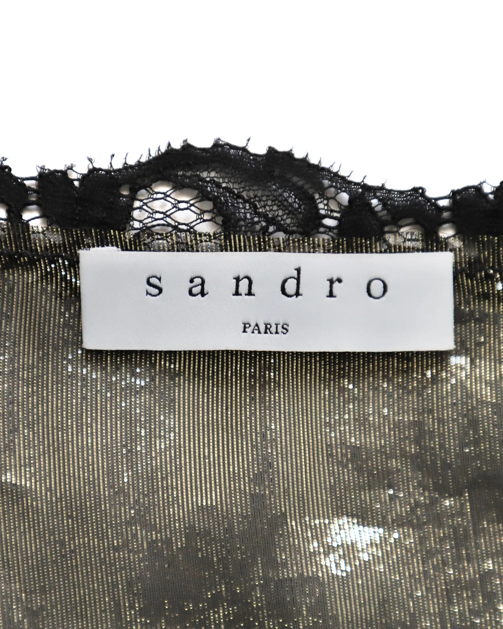 Sandro Lace-Trimmed Tank Top in Metallic Silver Silk