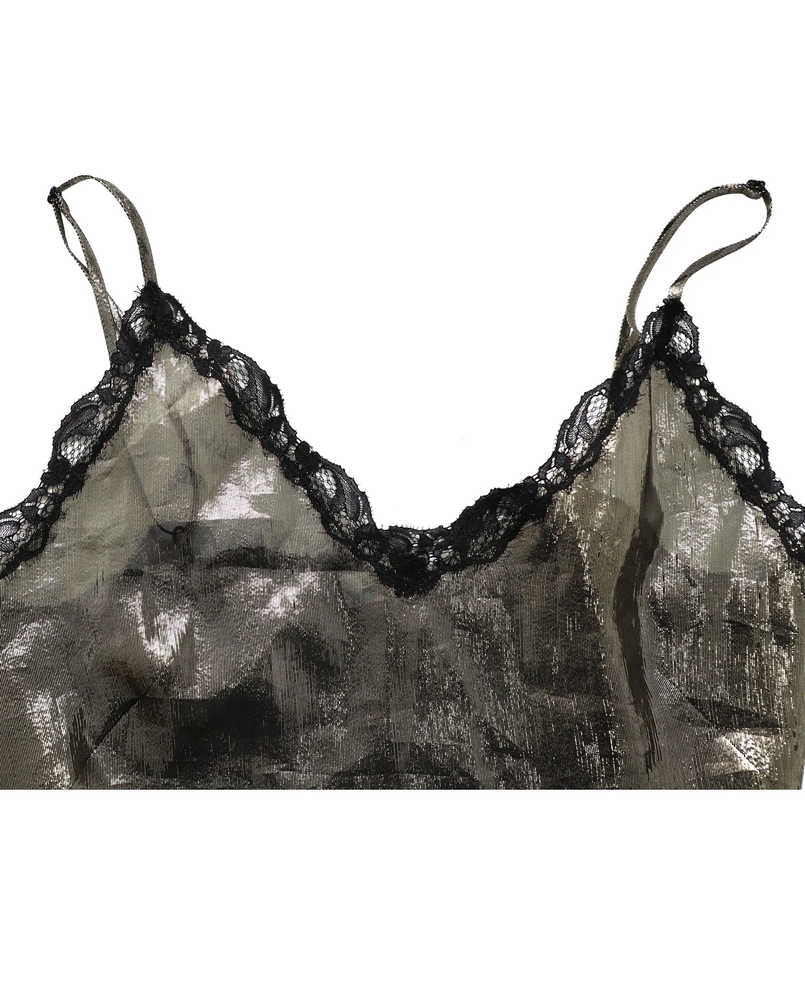Sandro Lace-Trimmed Tank Top in Metallic Silver Silk