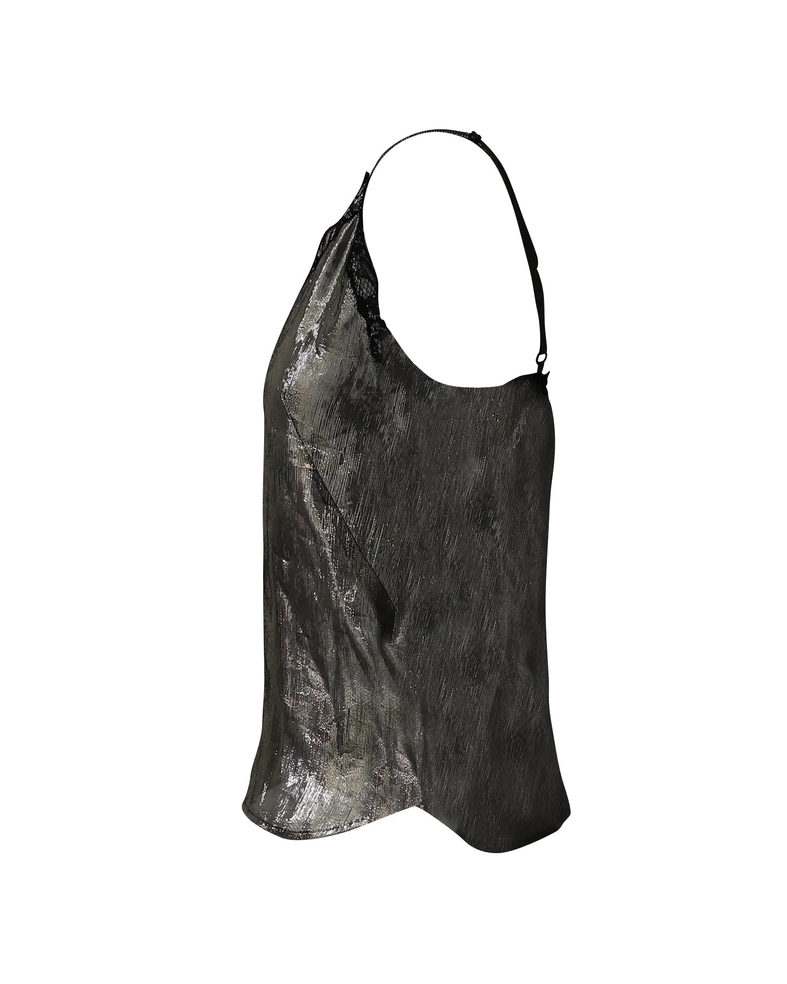 Sandro Lace-Trimmed Tank Top in Metallic Silver Silk