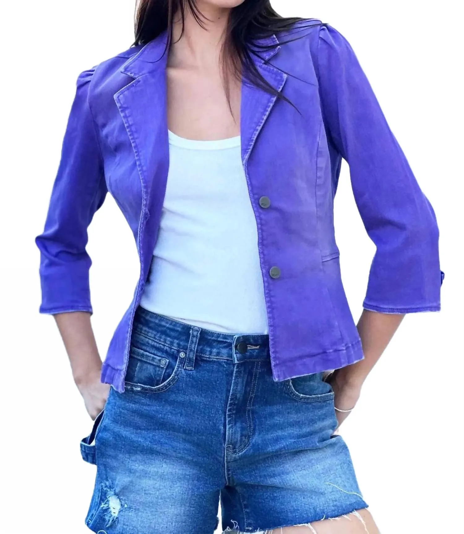 School Boy Denim Blazer In Washed Purple Gem