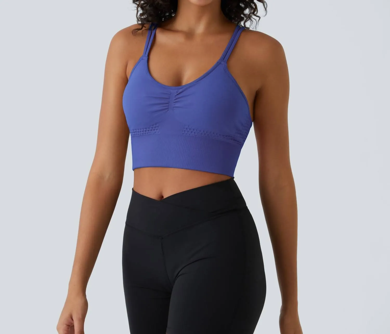 Seamless Ruched Crisscross Bra In Amparo Blue