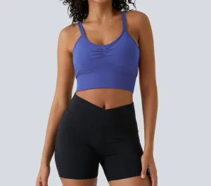 Seamless Ruched Crisscross Bra In Amparo Blue