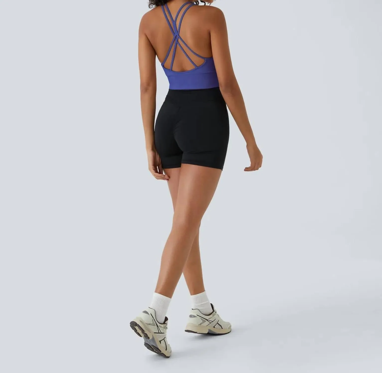 Seamless Ruched Crisscross Bra In Amparo Blue