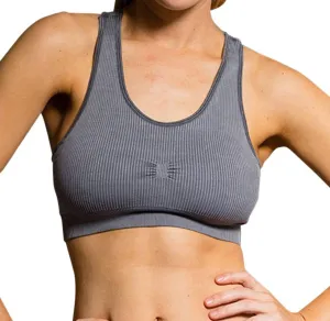 Seamless Stonewash Low Impact Sports Bra In Grey