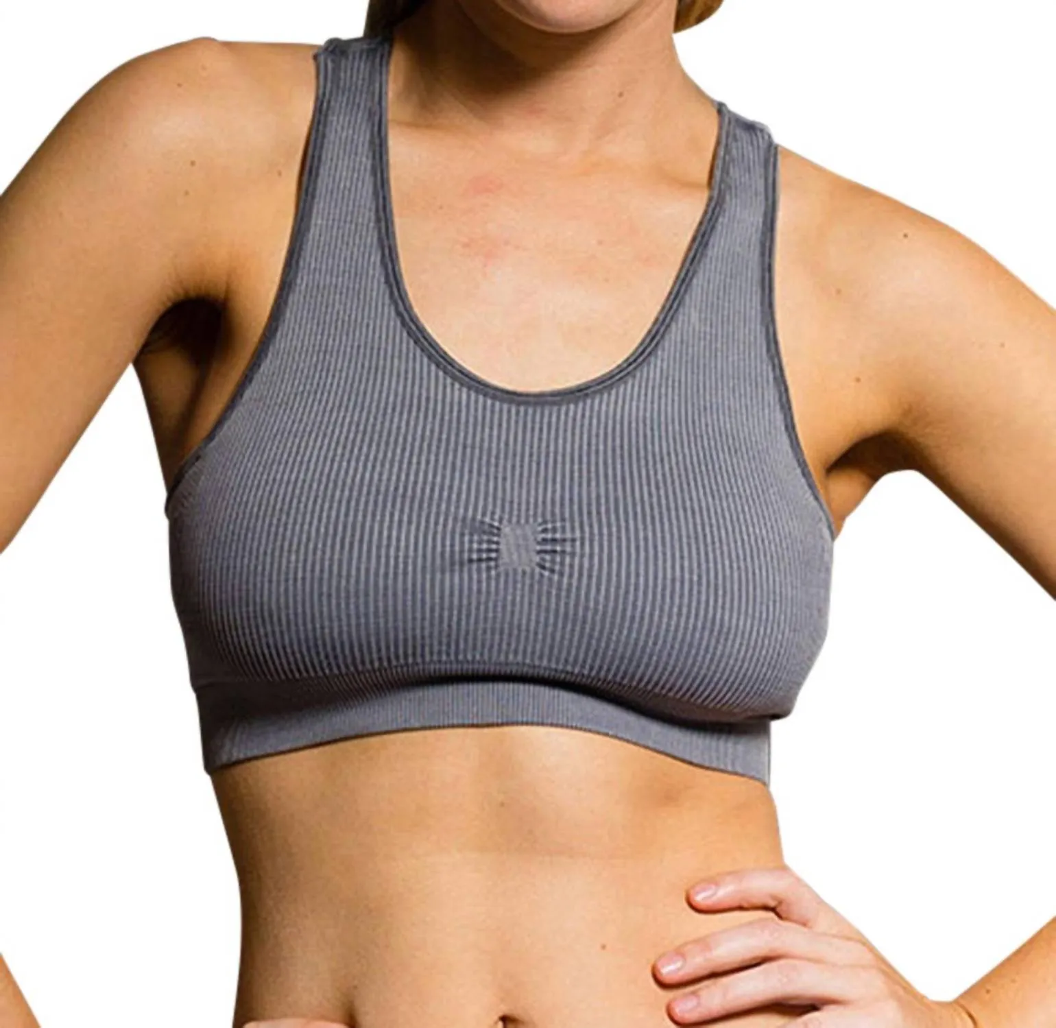 Seamless Stonewash Low Impact Sports Bra In Grey
