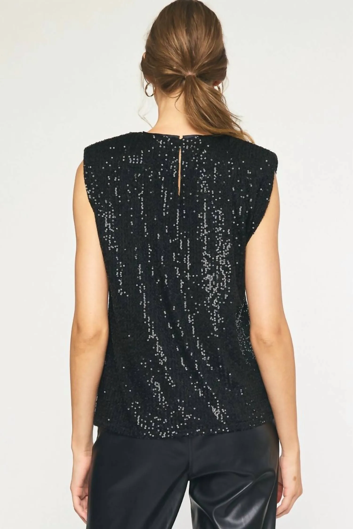 Sequin Sleeveless Top In Black