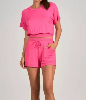Short Sleeve Crop Top In Fuschia