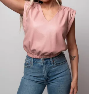 Simone Vegan Leather Top In Rose