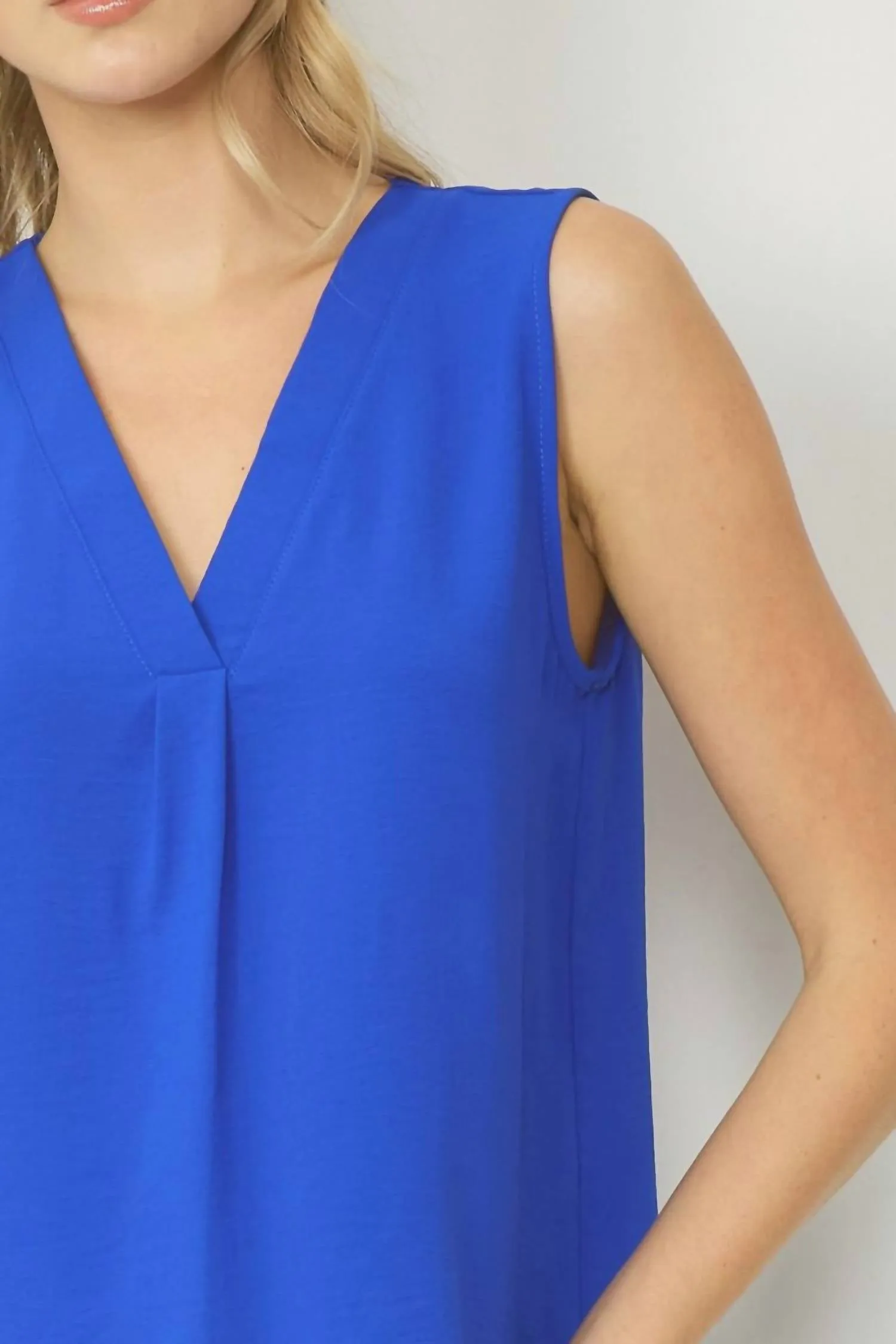 Sleeveless V-Neck Top In Royal Blue