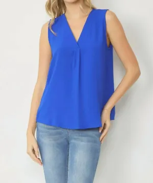 Sleeveless V-Neck Top In Royal Blue