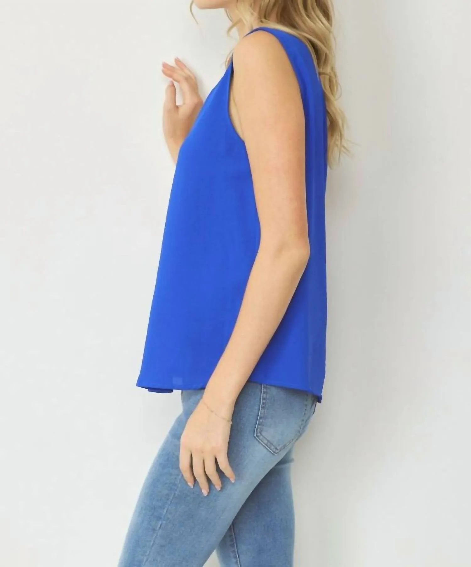 Sleeveless V-Neck Top In Royal Blue