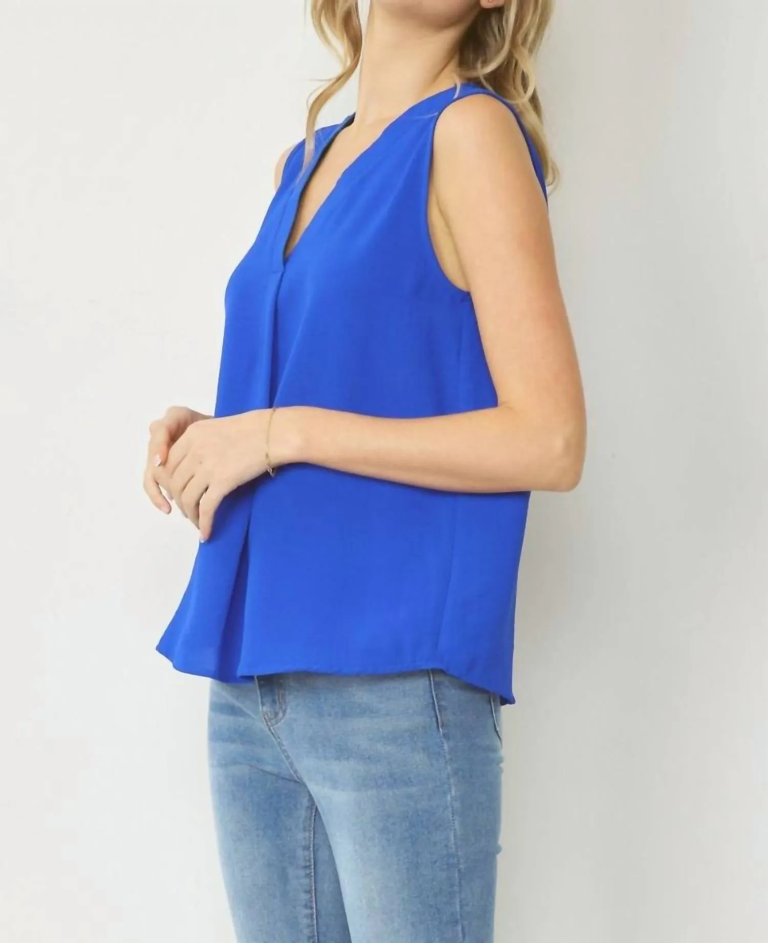 Sleeveless V-Neck Top In Royal Blue