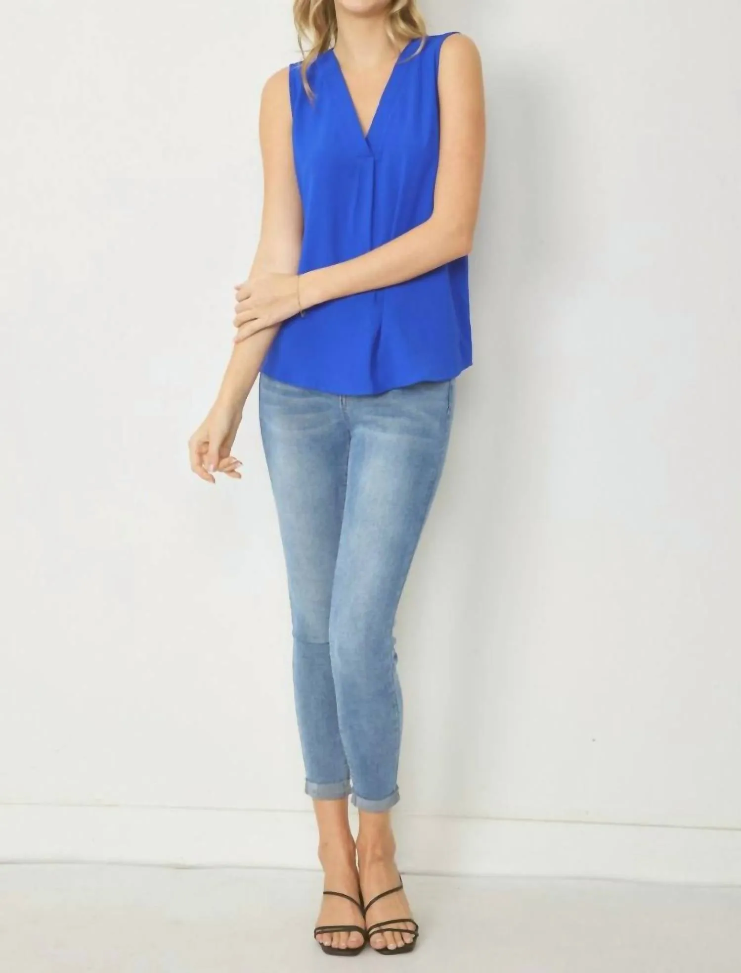 Sleeveless V-Neck Top In Royal Blue