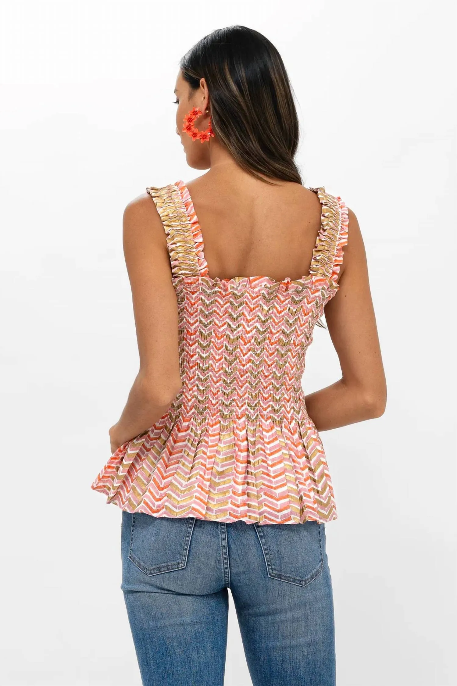 Smocked Tank Top In Sonoma Orange