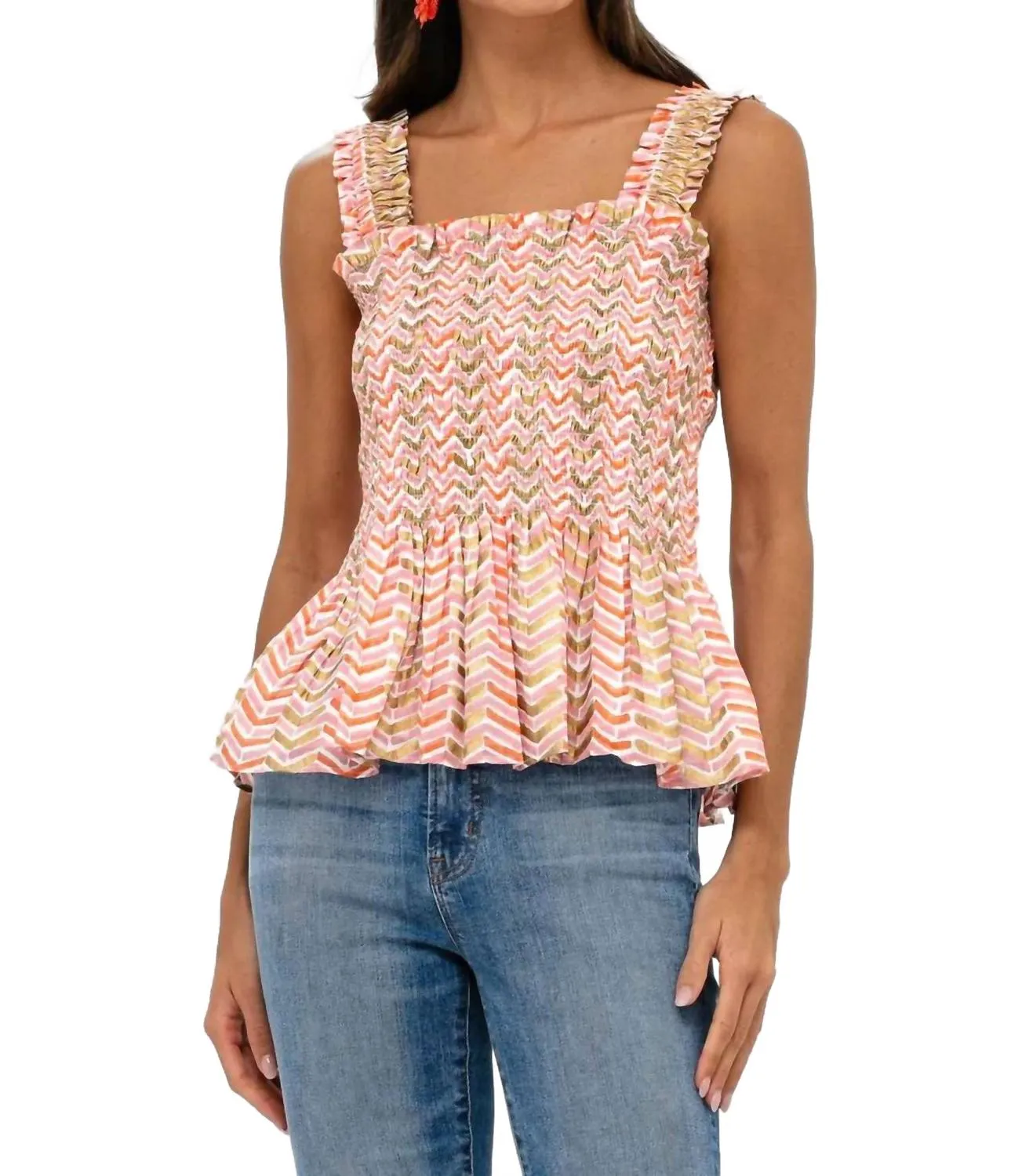 Smocked Tank Top In Sonoma Orange