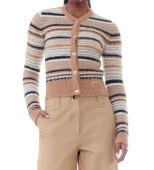 Soft Wool Stripe Cardigan In Tiger's Eye