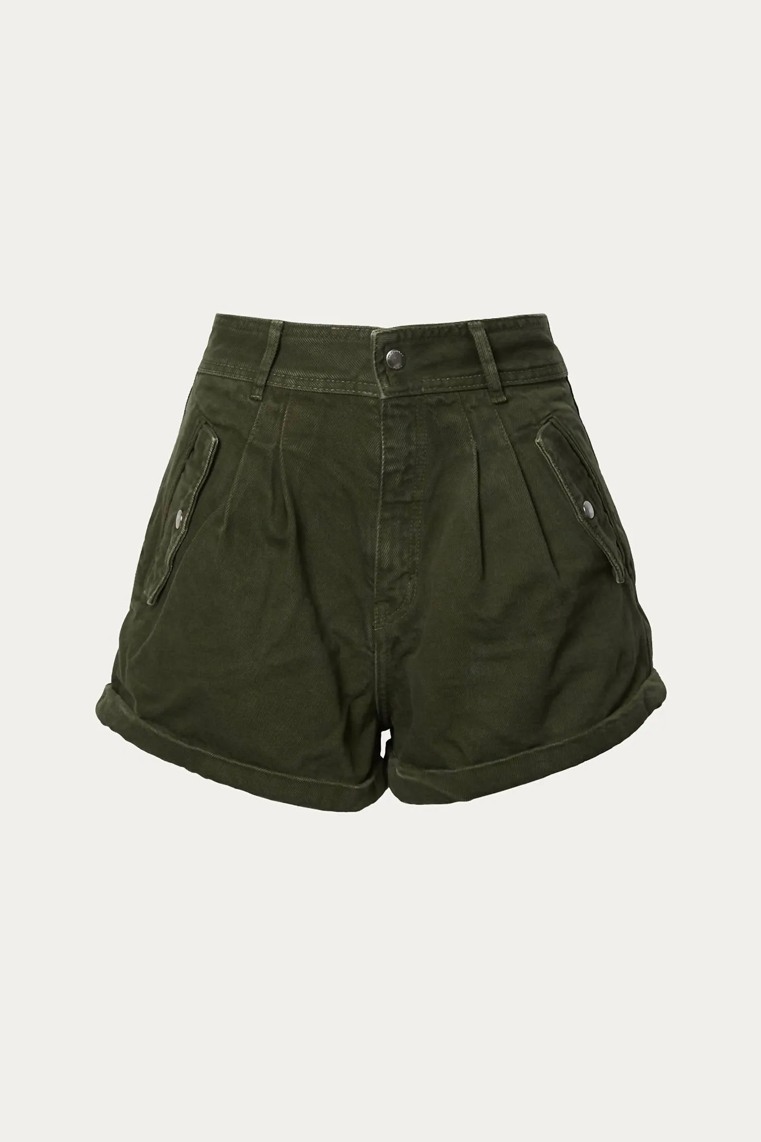 Stretch Linen Khaki Shorts In Army Green