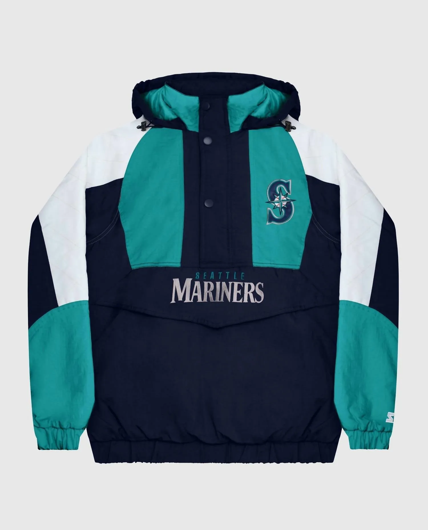 Unisex Seattle Mariners Hooded Nylon Half Zip Jacket In Mariners Black