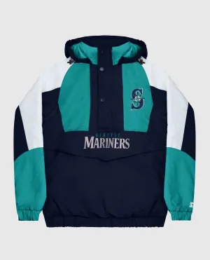 Unisex Seattle Mariners Hooded Nylon Half Zip Jacket In Mariners Black