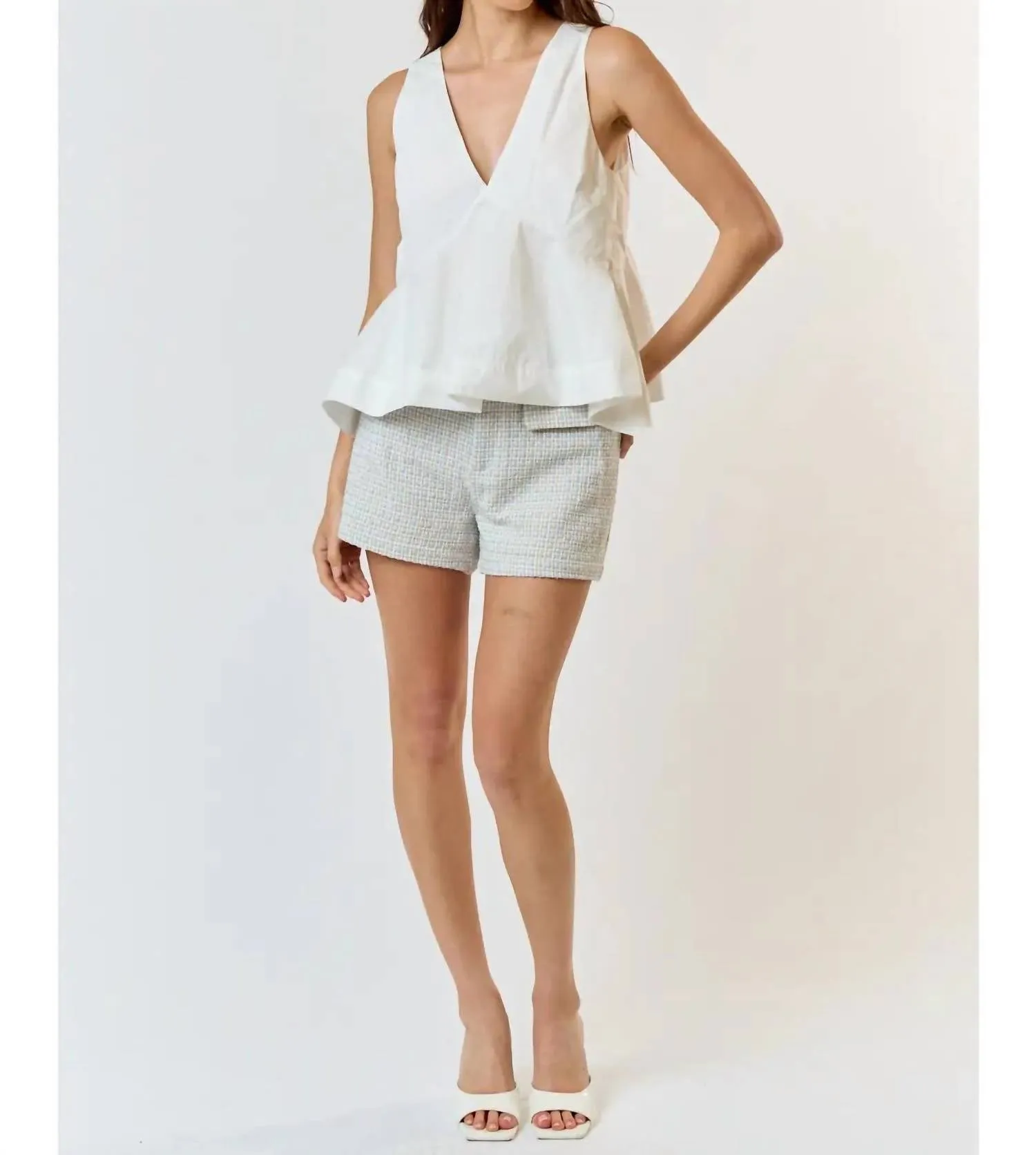 V-Neck Sleeveless Flare Top In Off-White