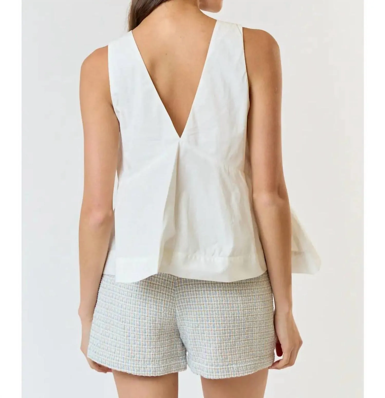 V-Neck Sleeveless Flare Top In Off-White