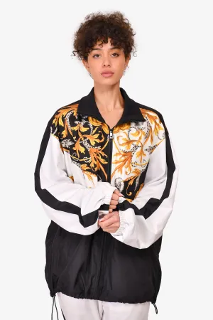 Versace Black/White Baroque Printed Nylon Zip-Up Windbreaker Jacket Size 52 Mens