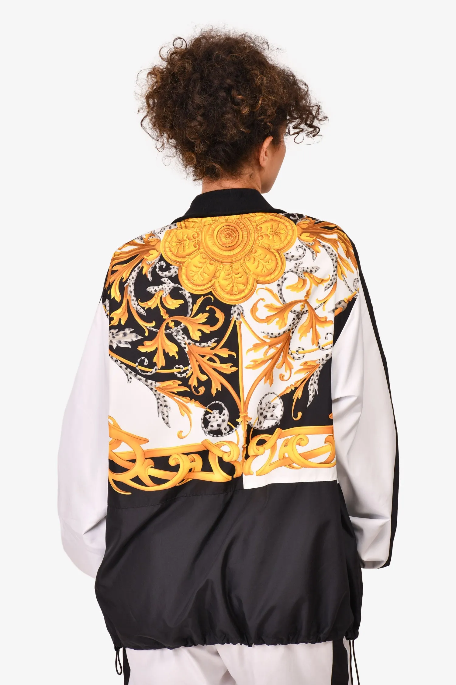 Versace Black/White Baroque Printed Nylon Zip-Up Windbreaker Jacket Size 52 Mens
