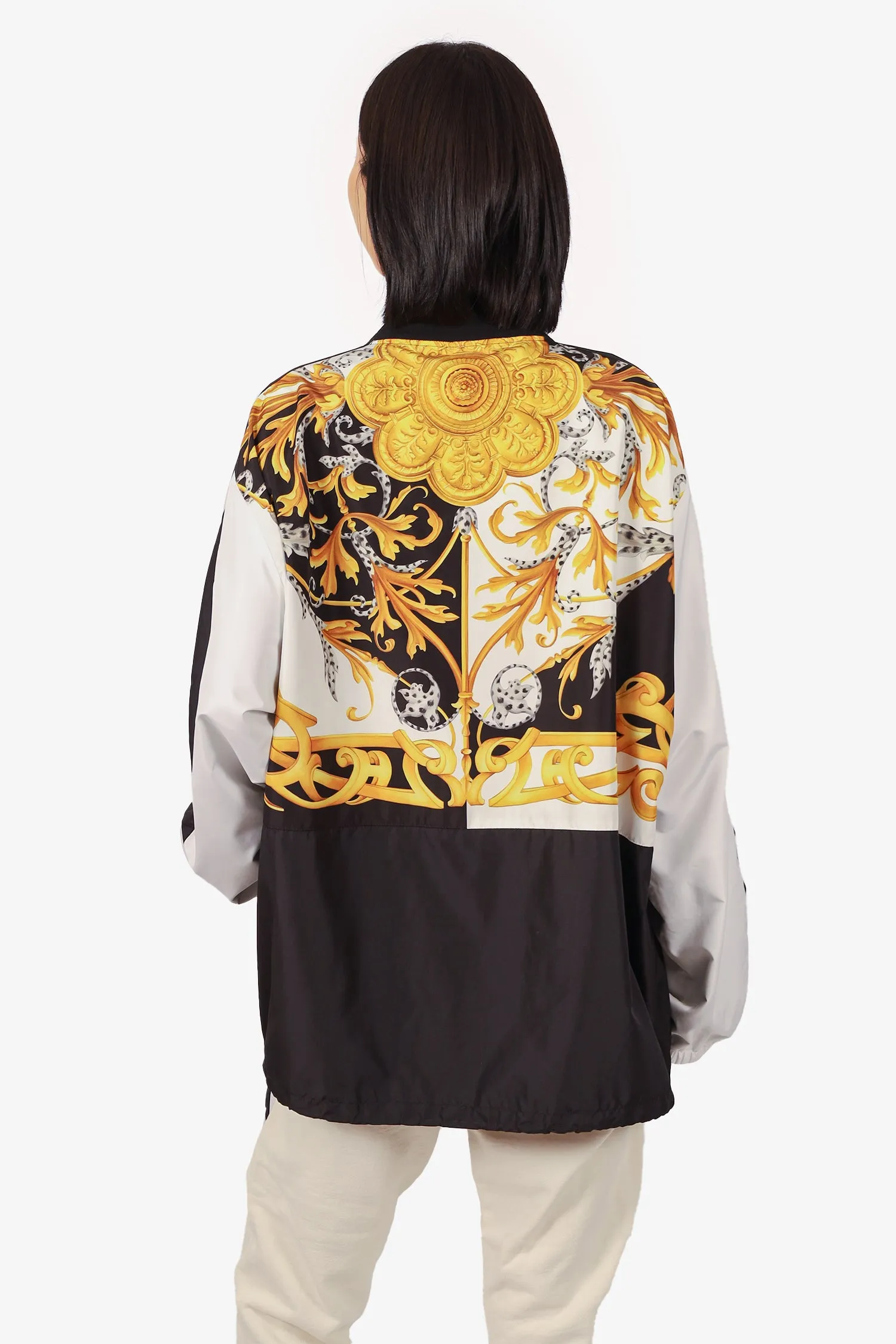 Versace Black/White Baroque Printed Nylon Zip-Up Windbreaker Jacket Size 52