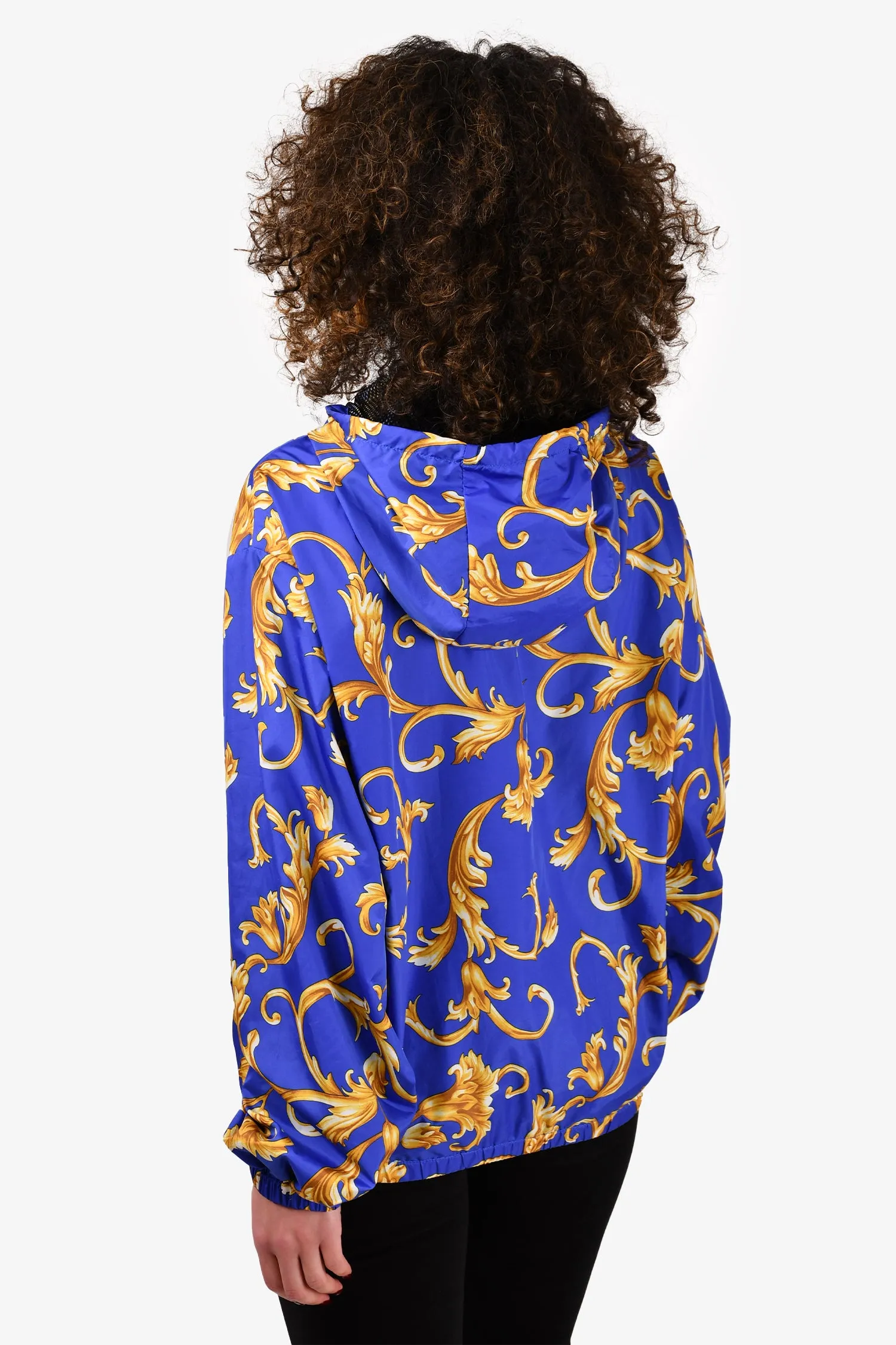 Versace Blue/Yellow Barocco Istante Print Nylon Windbreaker Jacket Size 48