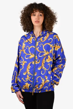 Versace Blue/Yellow Barocco Istante Print Nylon Windbreaker Jacket Size 48