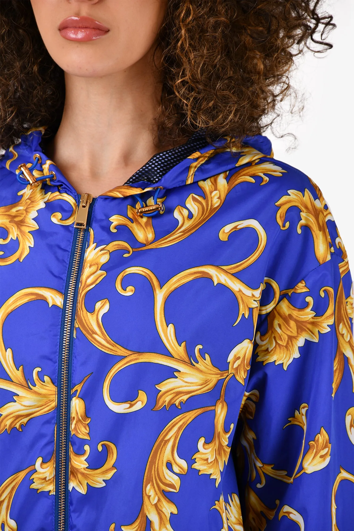 Versace Blue/Yellow Barocco Istante Print Nylon Windbreaker Jacket Size 48