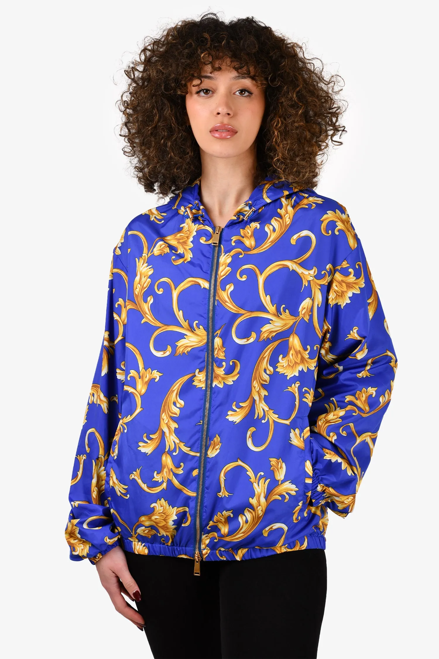 Versace Blue/Yellow Barocco Istante Print Nylon Windbreaker Jacket Size 48