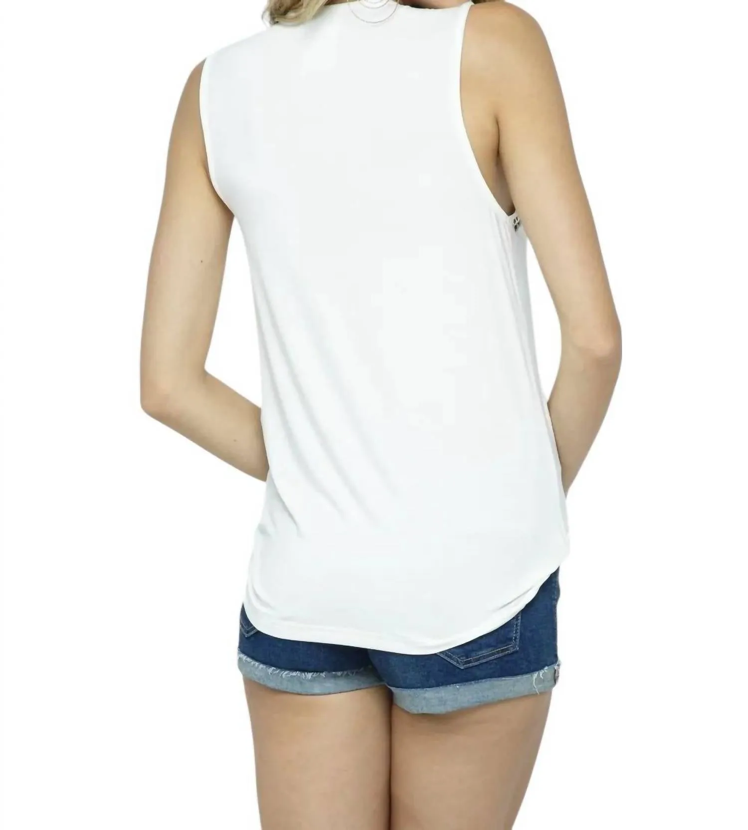 Vneck Studded Tank Top In Off White