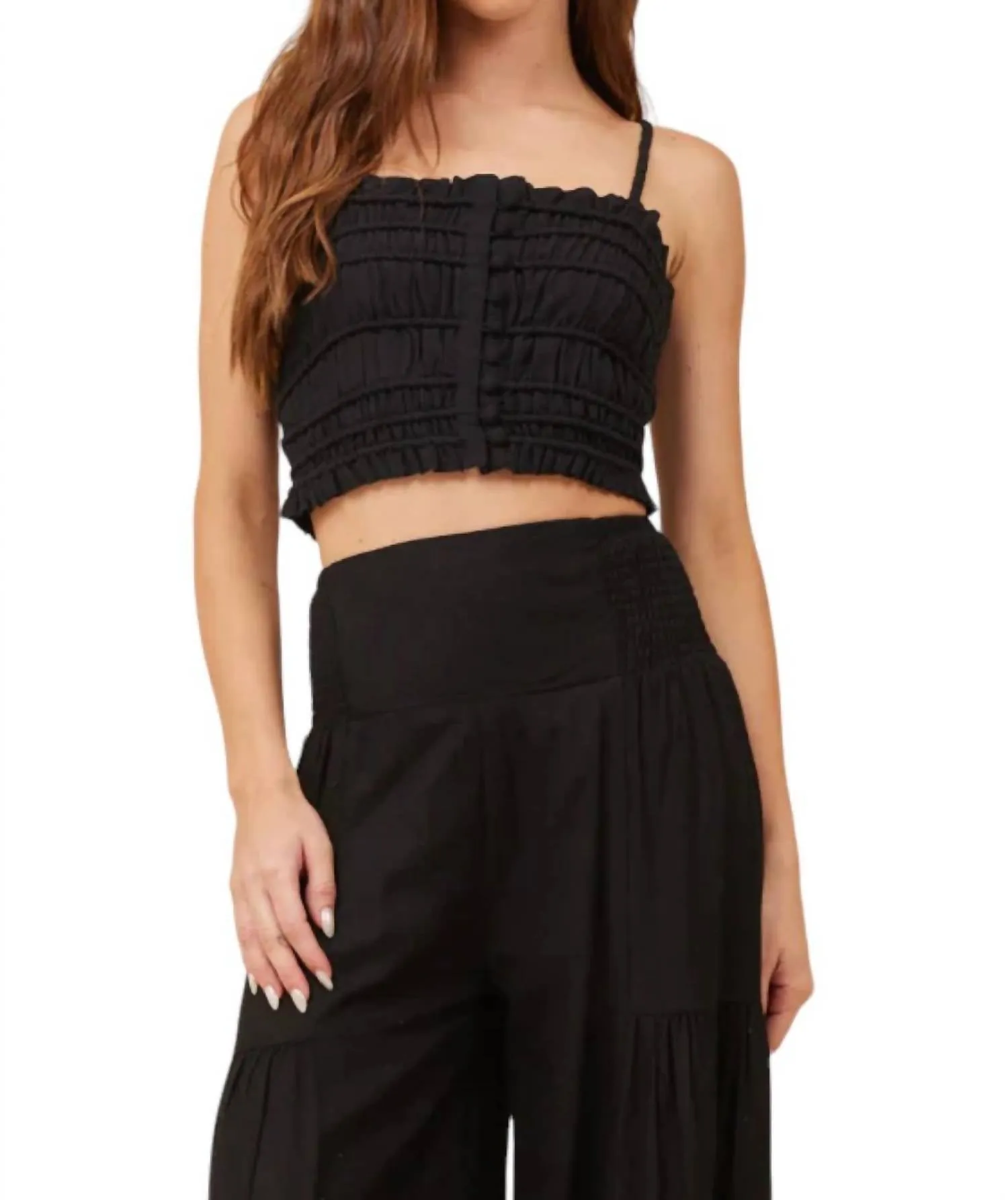 Voille Button Tank Top In Black