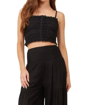 Voille Button Tank Top In Black