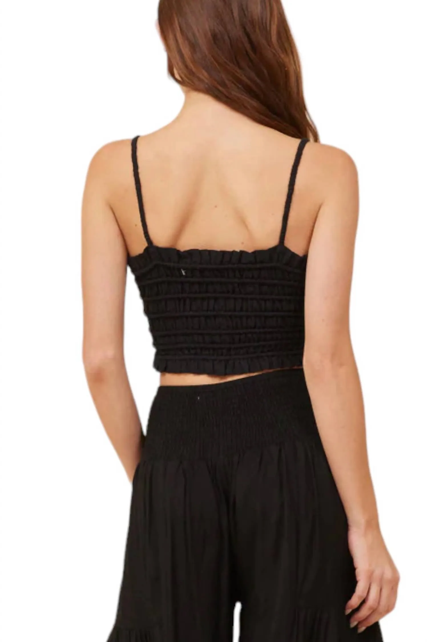 Voille Button Tank Top In Black