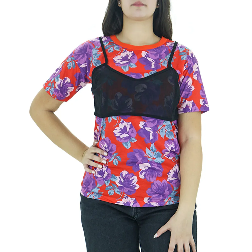 Women's Floral Casual Top,Red